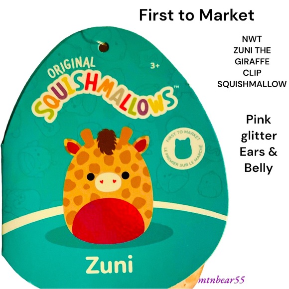 NEW W/TAGS FIRST TO MARKET ZUNI THE GIRAFFE SQUISHMALLOW CLIP 3” W/PINK GLITTER - Picture 3 of 3